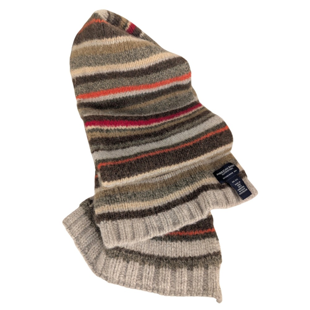 Y2K Vintage American Eagle Outfitters 100% Lambswool Stripe Scarf Brown Red Knit